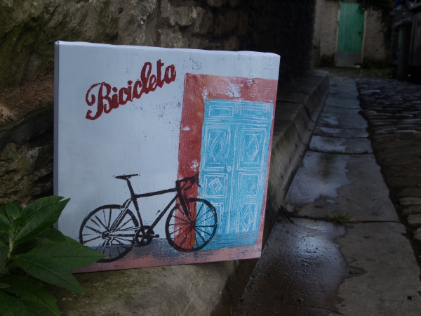 behind the blue doorbike canvas print